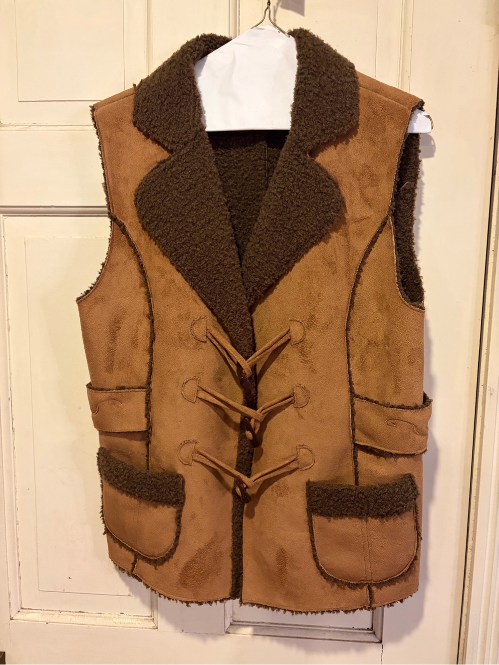 Club Monaco Two-Tone Brown Suede Shearling Vest
